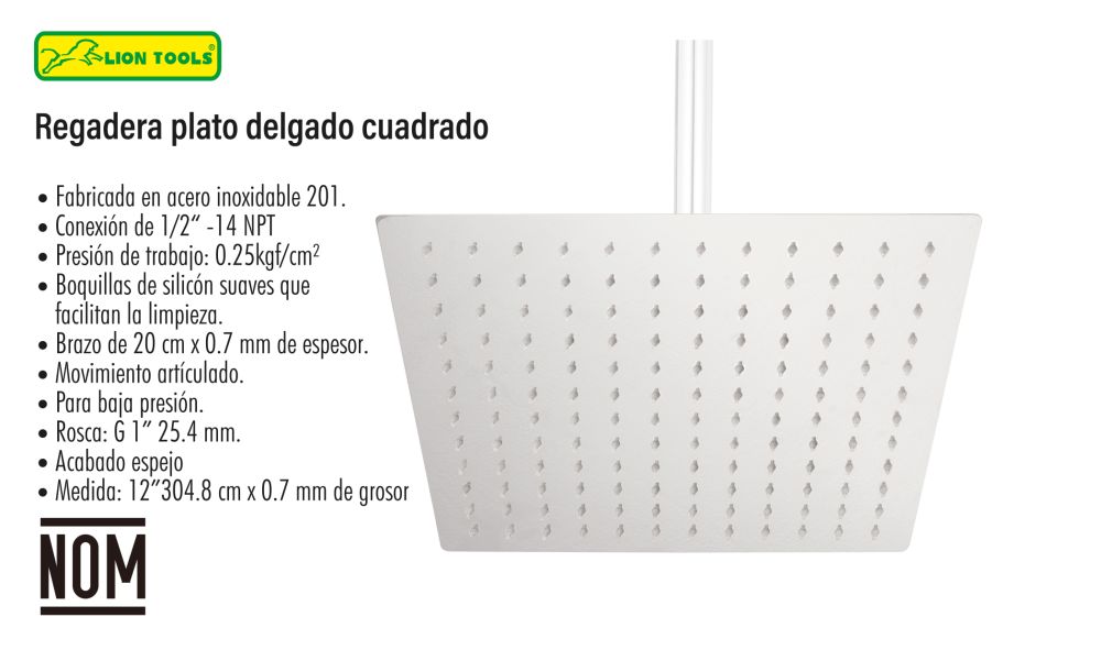 Regadera Plato Delgado Lion Tools 12"