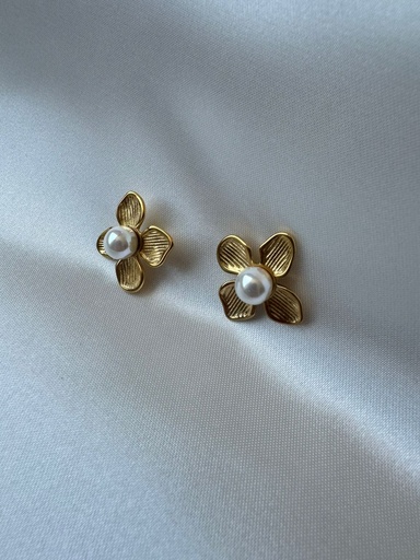 [ACERO] Aretes Flor con Perla 